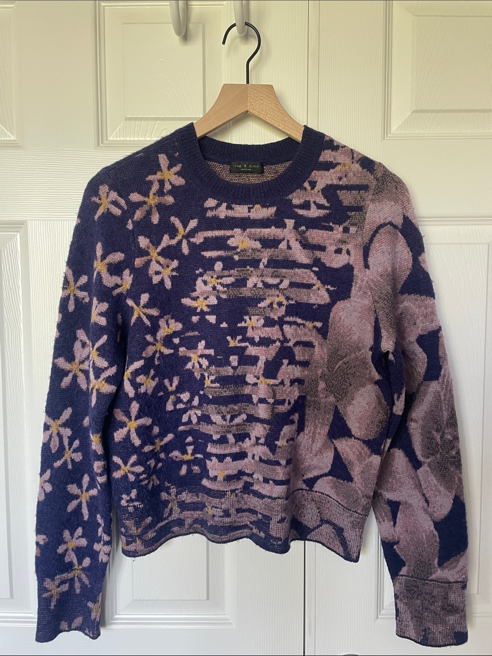 rag & bone Navy and Lavender Floral Crew Sweater